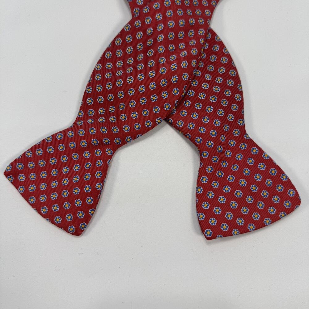 R Hanauer Silk Bow Tie Red with Bright Blue & Yellow Geometrics/ Made in USA